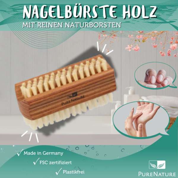 PureNature Nagelbürste Holz mit reinen Naturborsten
