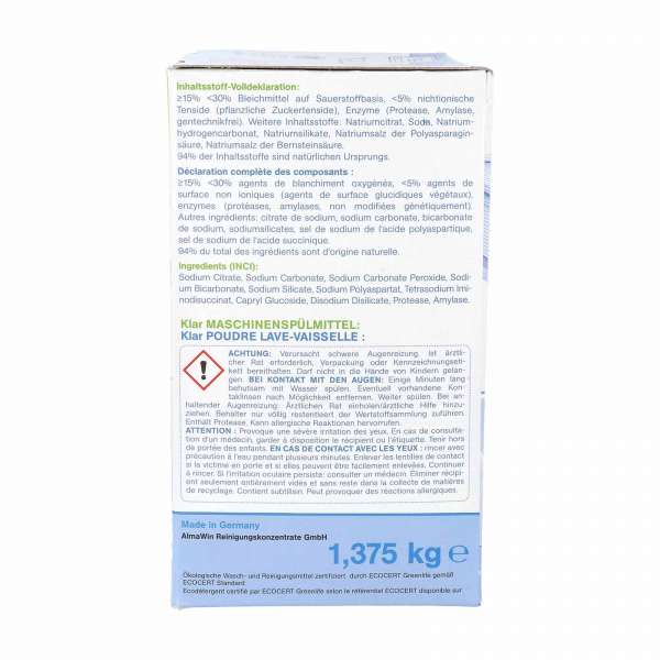 Öko Geschirrspülmittel Pulver ohne Duftstoffe, sehr ergiebig