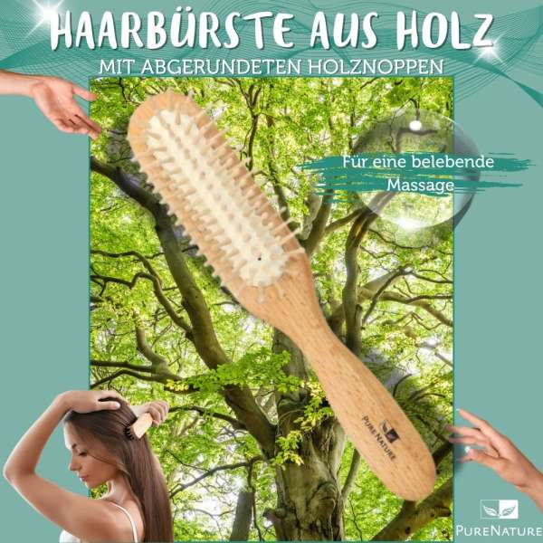 PureNature Haarbürste aus Holz mit abgerundeten Holznoppen
