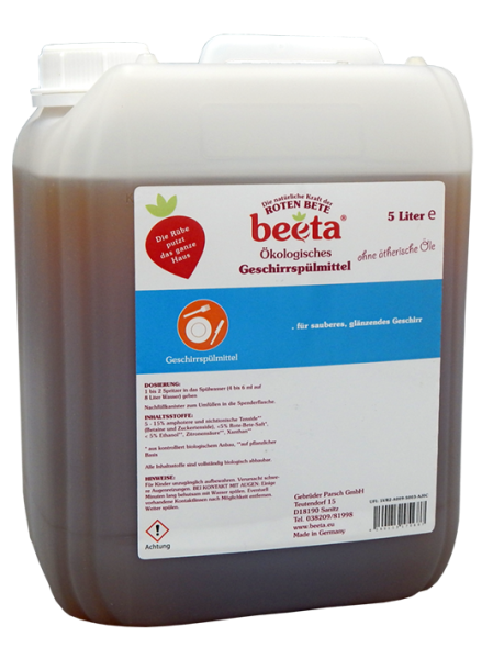 Umweltfreundliches Spülmittel 5 Liter Kanister von Beeta Umweltfreundliches Spülmittel 5 Liter Kanister von Beeta