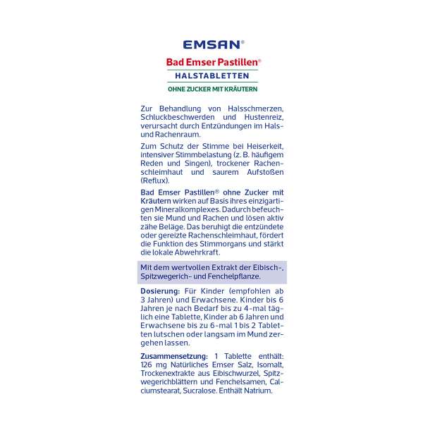 Emsan Bad Emser Pastillen ohne Zucker mit Kräuter