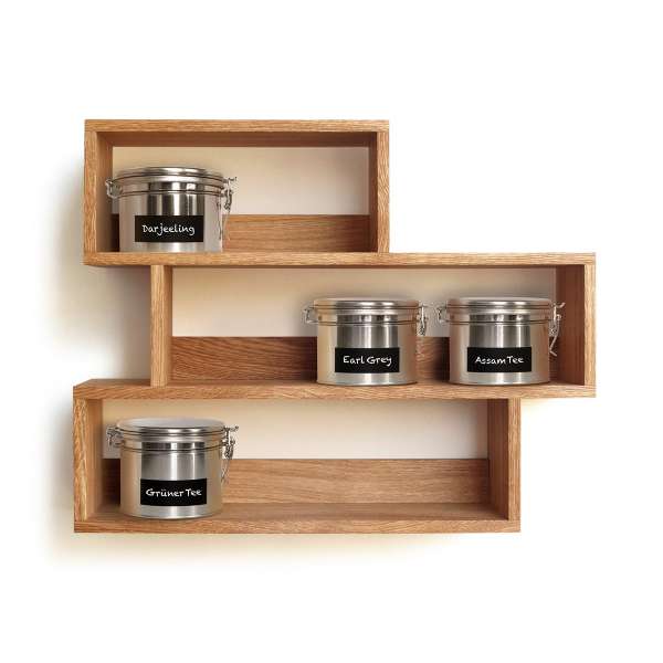 Side by side Teeregal aus massiver, geölter Eiche