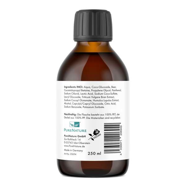 PureNature Bier Shampoo ohne Parfüm - stärkt die Haare & gibt Volumen