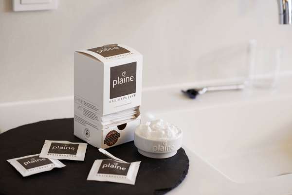 Nassrasur Set: Plaine Rasierpulver mit Rasierschaum Schale