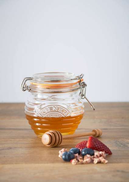 Kilner Honigglas mit Löffel aus Holz - Bienenstock Design