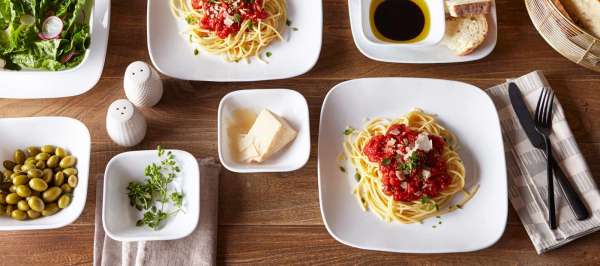 Corelle Glas Geschirr Set weiß - elegantes & langlebiges Design, 12-teilig