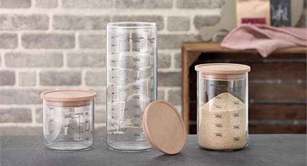 Bohemia Cristal Vorratsglas mit Holzdeckel und Skalierung