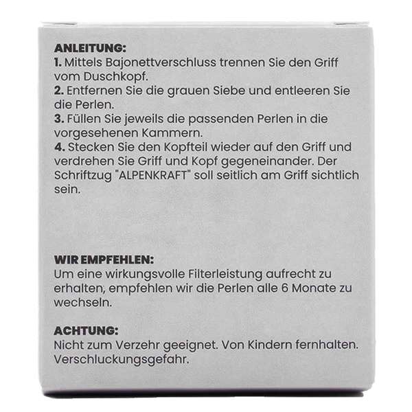 Alpenkraft Zeolith Aktivkohle Filterperlen für Duschkopf
