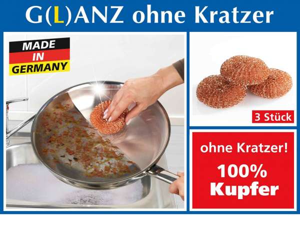 PureNature Kupferschwamm im 3er Set - reinigt ohne Kratzer