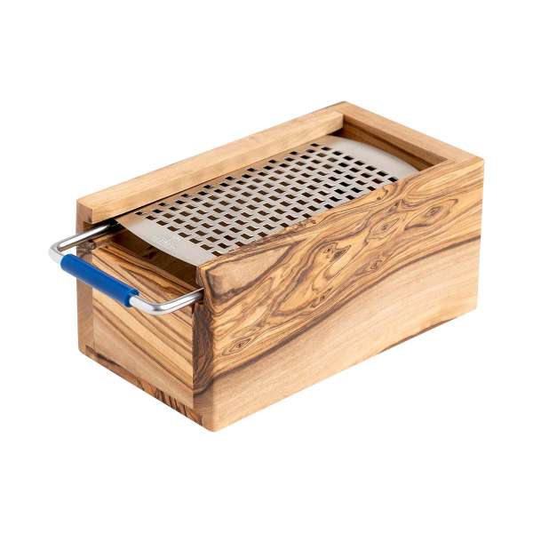 Berard Parmesanbox mit Reibe, Olivenholz und Edelstahl Berard Parmesanbox mit Reibe, Olivenholz und Edelstahl