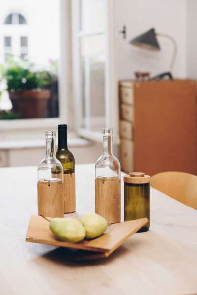 WeinLicht grün - Windlicht aus Glas & Holz von Side by Side