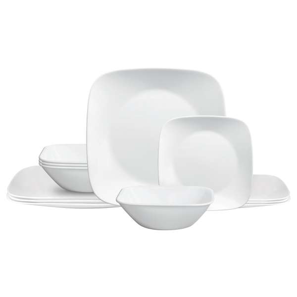 Corelle Glas Geschirr Set weiß - elegantes & langlebiges Design, 12-teilig Corelle Glas Geschirr Set weiß - elegantes & langlebiges Design, 12-teilig