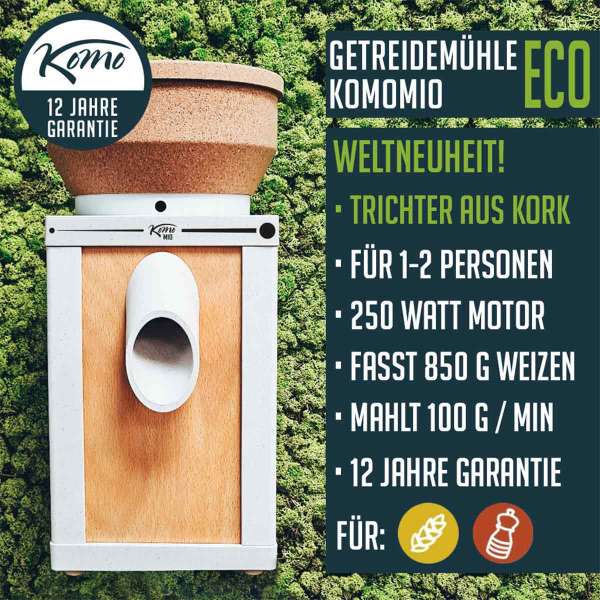 KoMo Getreidemühle Komomio Eco mit Trichter aus 100 % Kork