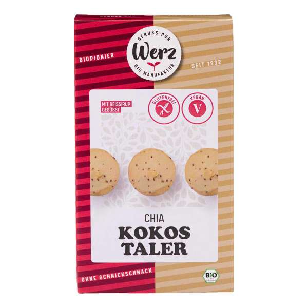 Werz Chia Taler glutenfrei – Vegane Bio Kekse mit Kokos Werz Chia Taler glutenfrei – Vegane Bio Kekse mit Kokos