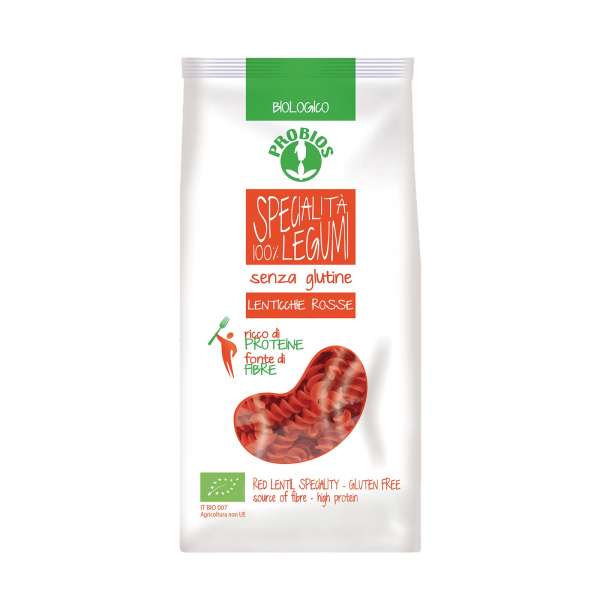 Rote Linsen Spirelli aus 100% italienischem Bio Linsenmehl hergestellt Rote Linsen Spirelli aus 100% italienischem Bio Linsenmehl hergestellt