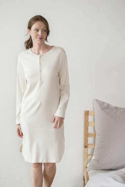 Nachthemd Langarm mit Knopfleiste - weiche Bio Baumwolle
