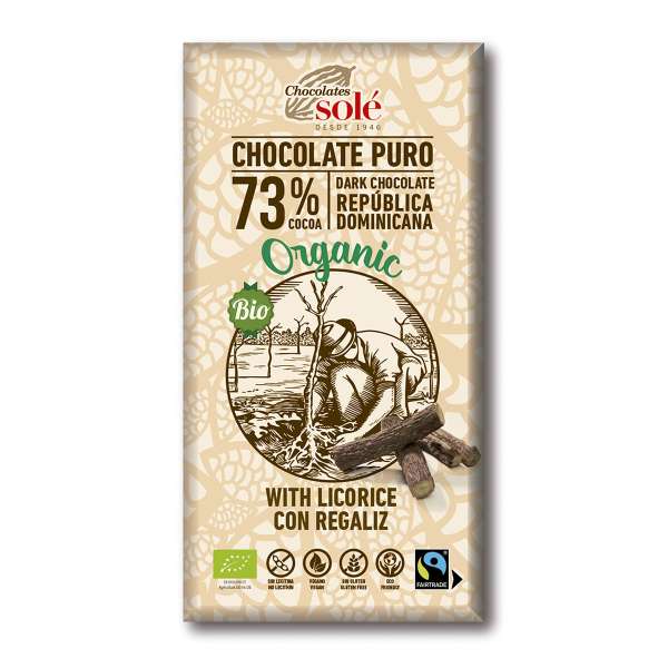Chocolates Solé Bio-Schokolade mit Lakritz, vegan Chocolates Solé Bio-Schokolade mit Lakritz, vegan