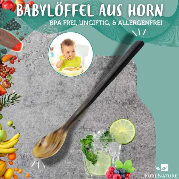 Babylöffel aus Horn, 17 cm - BPA frei, ungiftig & allergenfrei