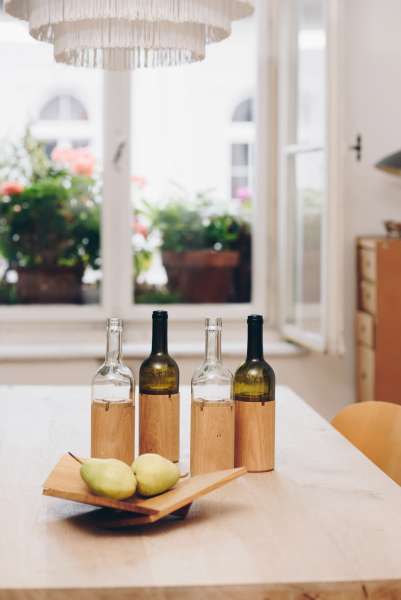 WeinLicht grün - Windlicht aus Glas & Holz von Side by Side