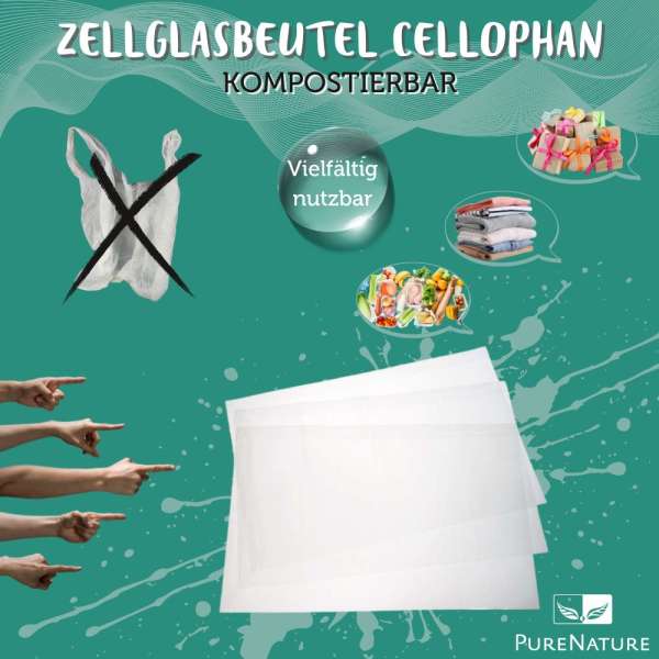 Zellglasbeutel Cellophan Flachbeutel, XL 33x50 cm, kompostierbar