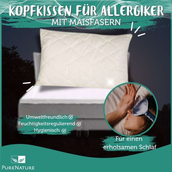 PureNature Kopfkissen für Allergiker mit Maisfasern für erholsamen Schlaf