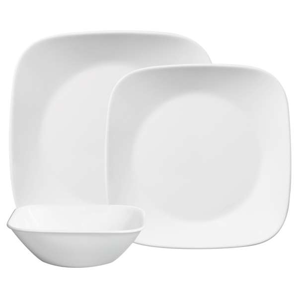 Corelle Glas Geschirr Set weiß - elegantes & langlebiges Design, 12-teilig