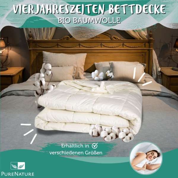 Vierjahreszeiten Bettdecke Bio Baumwolle - 2 waschbare Bettdecken