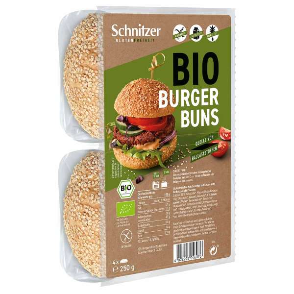 Schnitzer Burger Buns glutenfrei - Bio-Zutaten zum Aufbacken Schnitzer Burger Buns glutenfrei - Bio-Zutaten zum Aufbacken