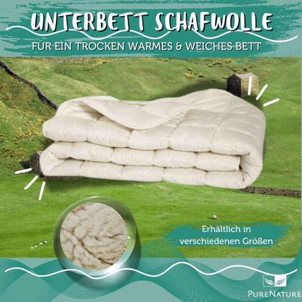 PureNature Unterbett Schafwolle für ein trocken warmes & weiches Bett