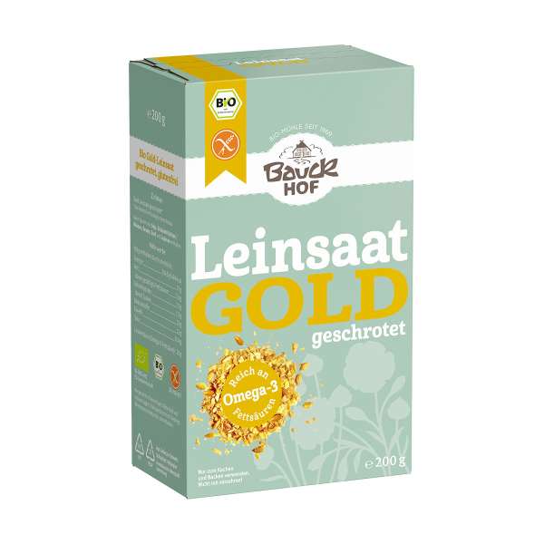 Bio Leinsaat gelb, glutenfrei & geschrotet für Brot & Müsli Bio Leinsaat gelb, glutenfrei & geschrotet für Brot & Müsli