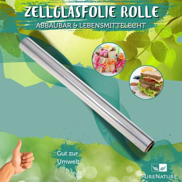 Zellglasfolie 50m Rolle - Cellophan Folie abbaubar & lebensmittelecht
