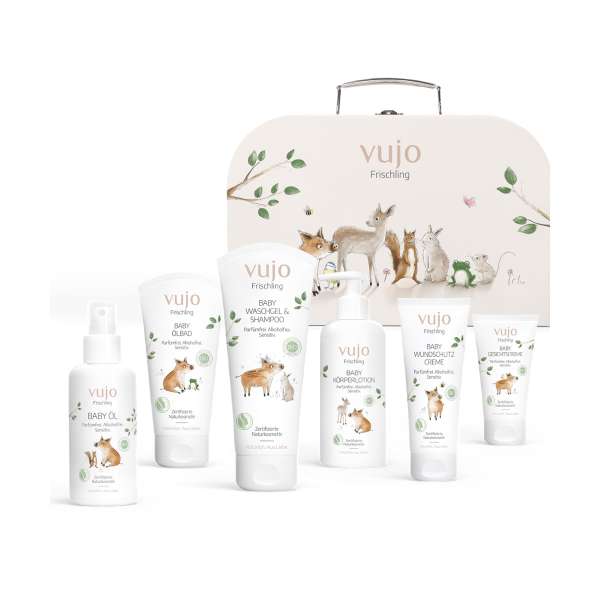 Vujo Baby Erstausstattungskoffer mit 6 Babypflegeprodukten Vujo Baby Erstausstattungskoffer mit 6 Babypflegeprodukten