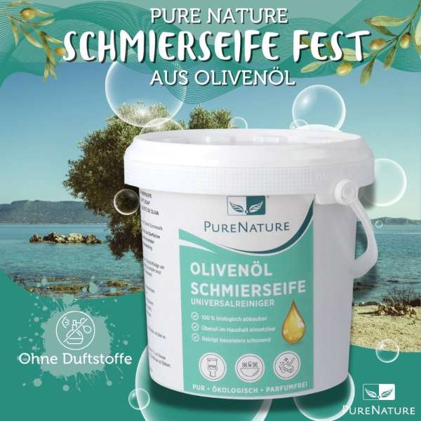 PureNature Schmierseife fest - aus Olivenöl ohne Duft