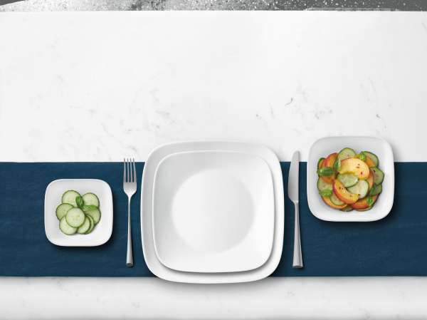 Corelle Glas Geschirr Set weiß - elegantes & langlebiges Design, 12-teilig